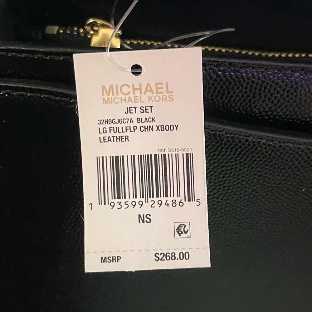 New Michael Kors Crossbody Bag Black Gold Rhinestone Crystal Studs Chain Flap MK